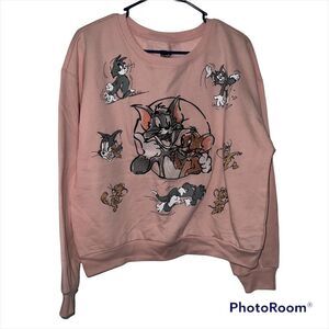 𝅺TOM & Jerry pullover sweater in light pink with embroidery size XL
